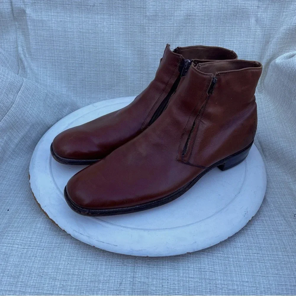 Allen Edmons Ostendo York Vintage Mens Mahogany Leather Zip Ankle Boots Sz 14